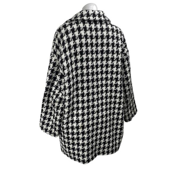Forever 21 Women's Black White Tweed Houndstooth Checkered Overcoat Jacket Sz S - Picture 2 of 4